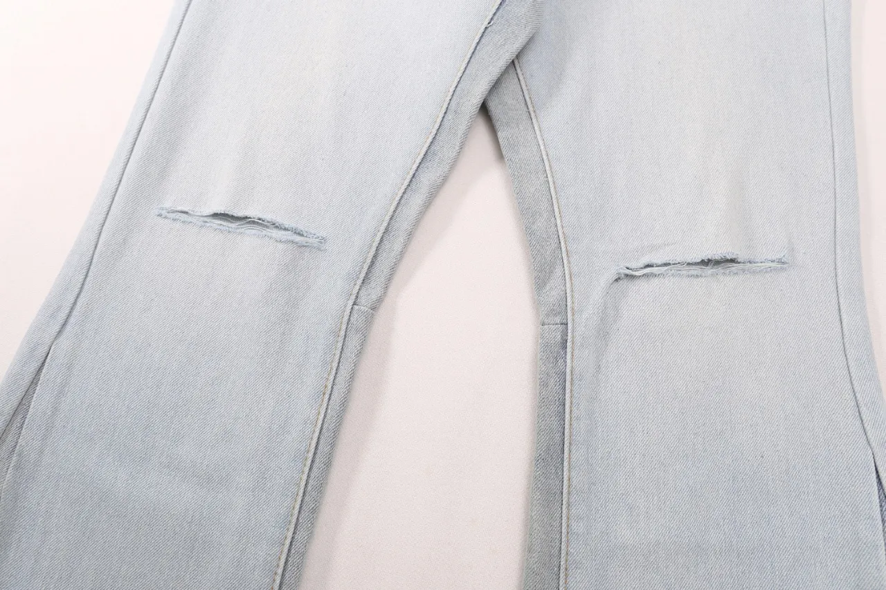 656#Gallery Dept New style ripped, knife-cut, washed, blue bootcut jeans, blue spliced ​​denim trousers, fashionable trousers, casual and versatile trousers, blue S~XL P250